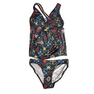 NWT A Pea In The Pod Maternity Tankini, Cross Back, Geometric, Sz XS